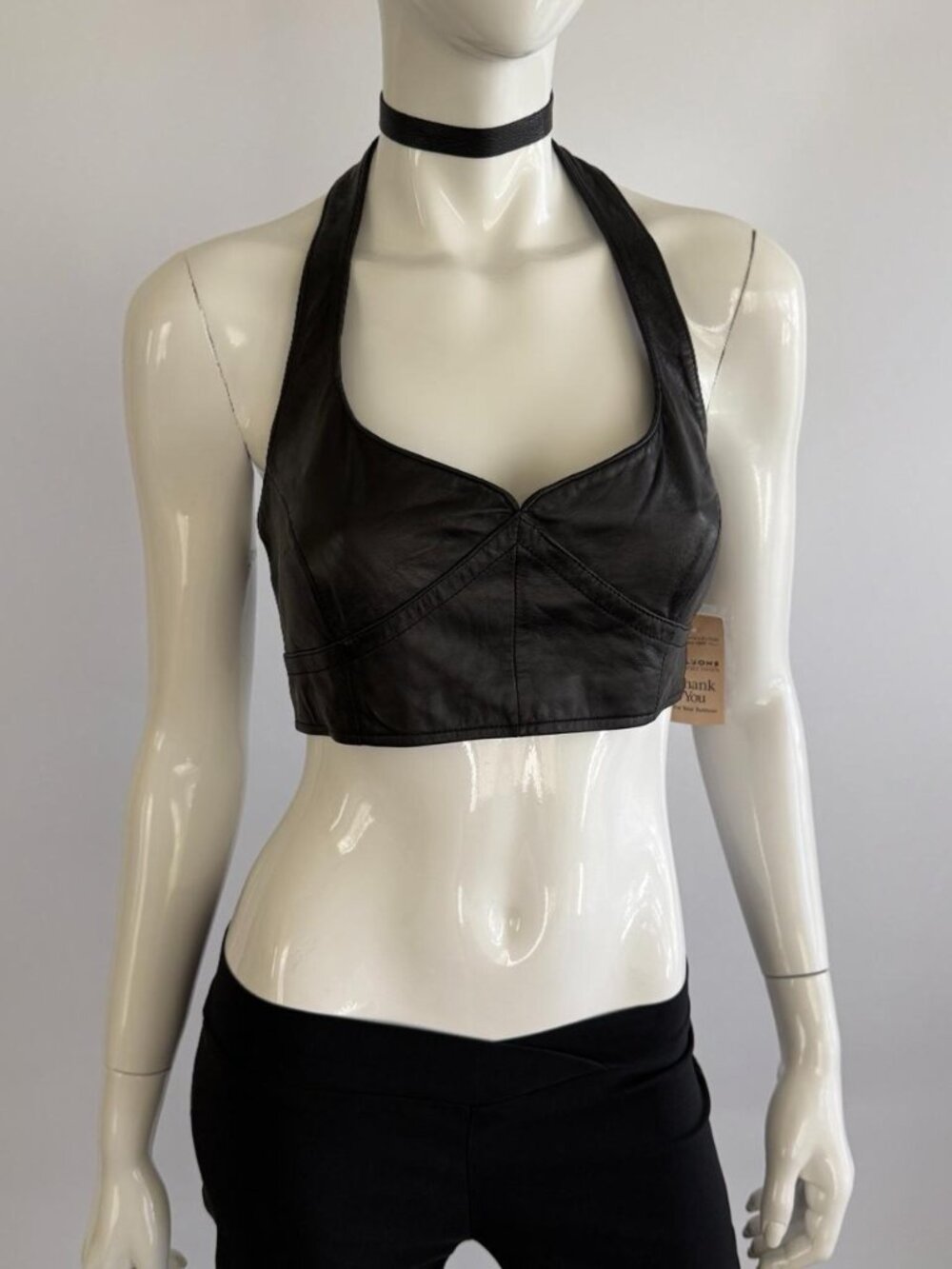 Vintage 90s Black Leather Halter Bustier NWT